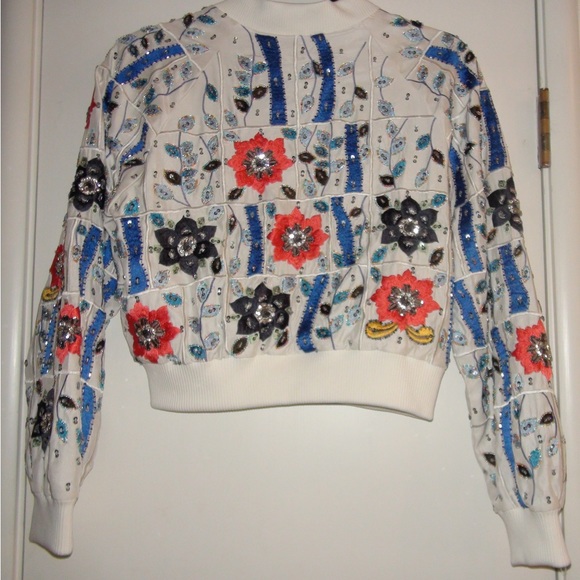 Alice + Olivia Silk Beaded Embroidered Bomber Jacket - Picture 10 of 11